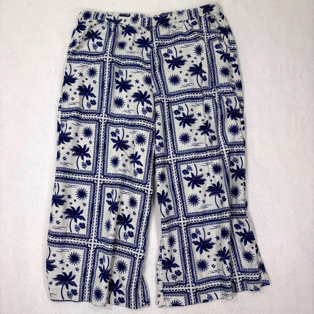 Sonoma Linen Blend Wide Leg Crop Pants Women's XXL‎ Tropical Print Boho